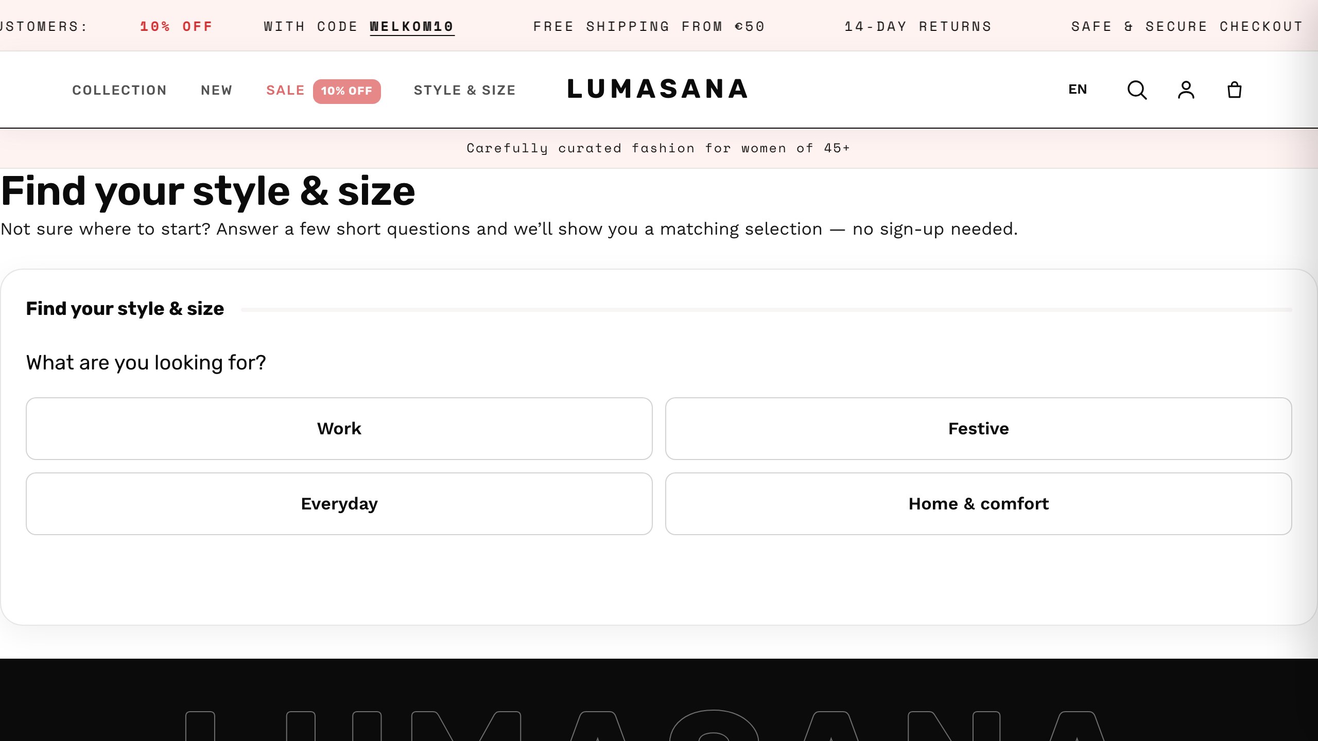 Fit-finder van Lumasana voor eerlijk stijl- en maatadvies zonder registratie