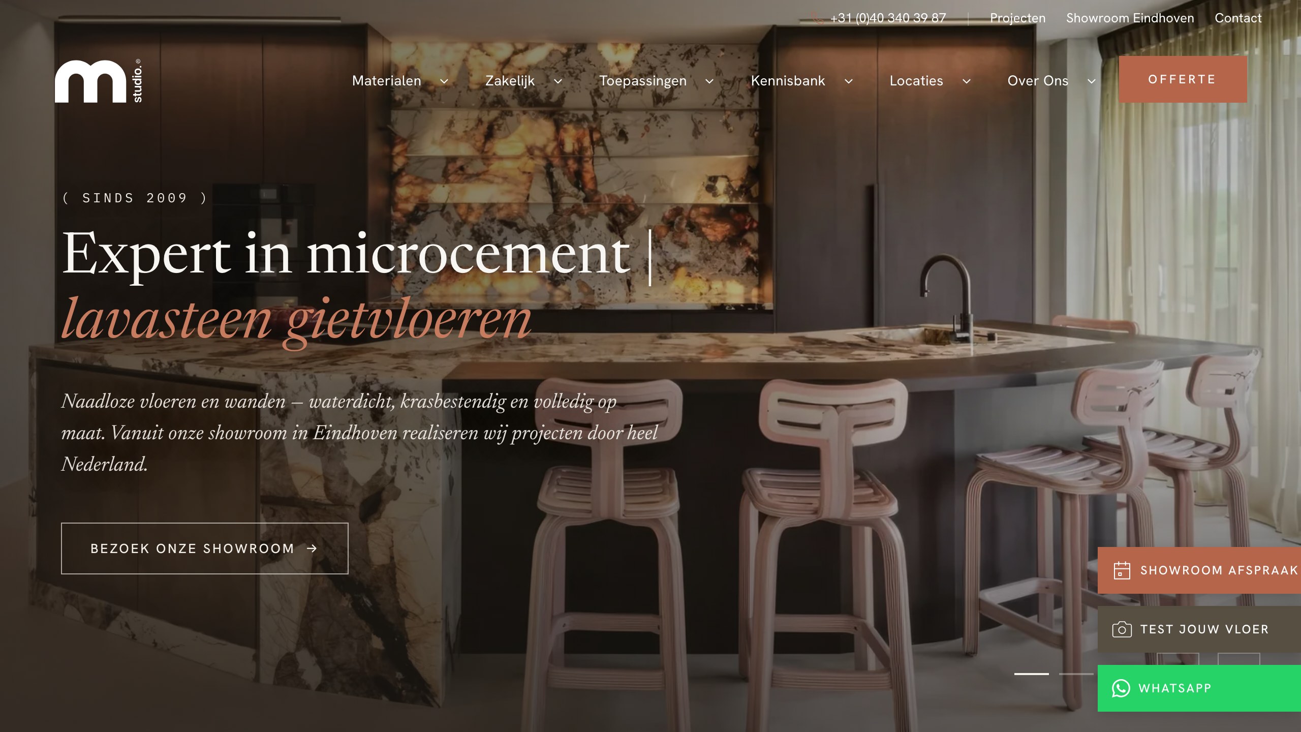 Homepage van microcementstudio.nl — de door iReclam gebouwde WordPress website